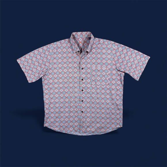 Alan Flusser Other - Alan Flusser Mens XL Short Sleeve Button‎ Down Shirt Geometric Print 100% Cotton